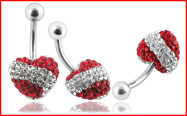 fdbly198_2 Bauchnabelpiercing Herz Multi Kristall Rot Kristallklar Banane Stahl