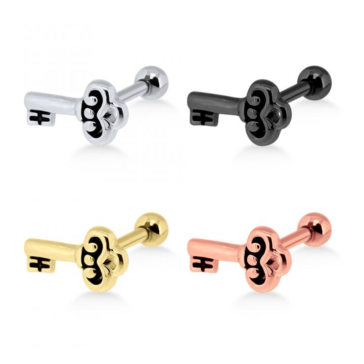 Helix Tragus Piercing Schlüssel silberfarbig schwarz goldfarbig roségoldfarbig