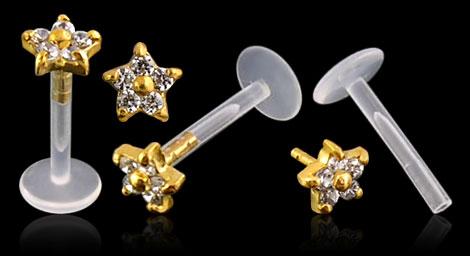 🦚 PMFK Piercing Labret Stecker 14karat Gold mit 5mm Kristall 1.2mm 🦚 PMFK Piercing Labret Stecker 14karat Gold mit 5mm Kristall 1.2mm