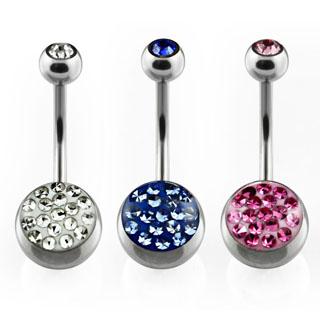 bnmtj6 Bauchnabelpiercing Multi Kristall Kugel 1,6 x 10 mm Stahl Banane
