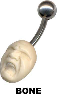 p3614_3 Bauchnabelpiercing mit Motiv Scream aus Büffelknochen