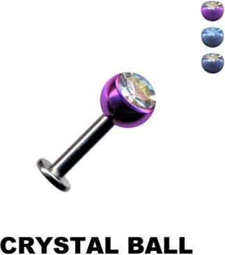 24005 Piercing Labret Stecker Kristall Kugel farbiges Titan 1.2 und 1.6mm