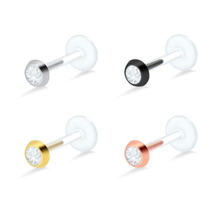 PTFE Tragus Labret Kristall silber schwarz goldfarbig roségoldfarbig