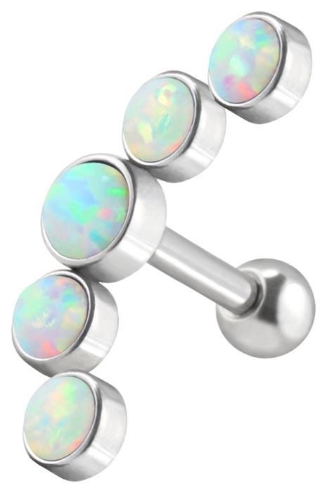 so430 Helix Tragus Piercing silber schwarz gold rosé mit fünf synth. Opalen 1.2mm x 6mm