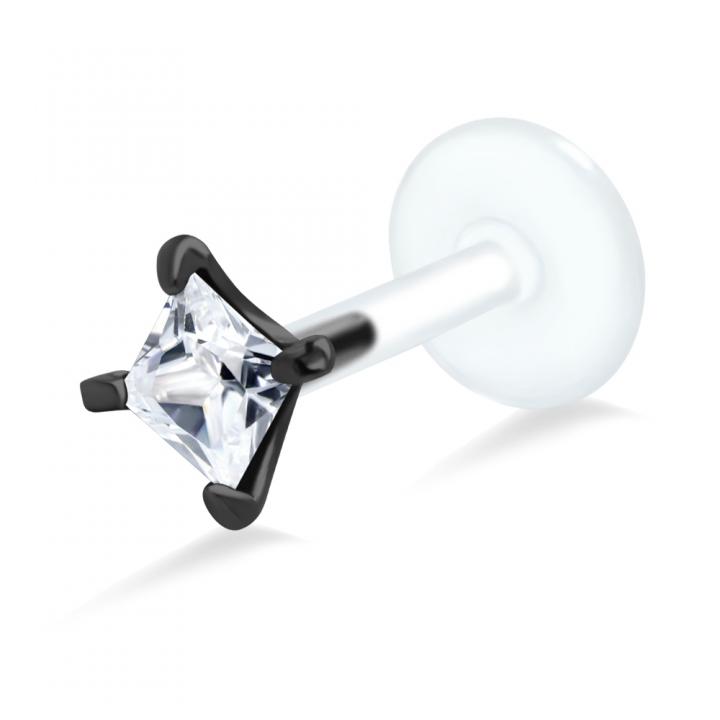 PTFE Tragus Labret eckiger Kristall silber schwarz goldfarbig roségoldfarbig