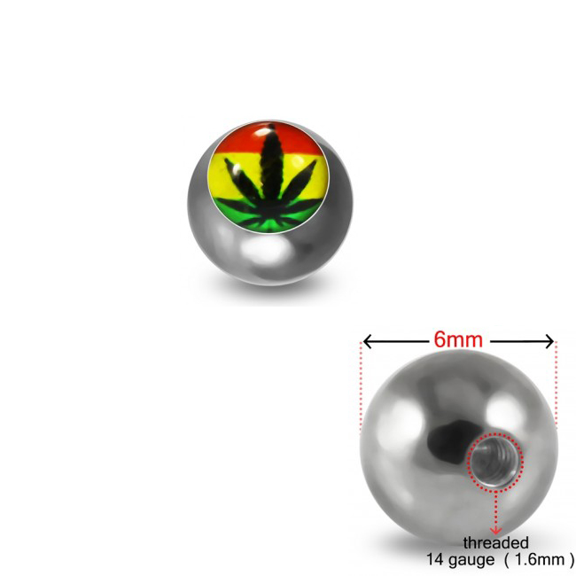 Schraubkugel aus Chirurgenstahl 316L mit Motiv Cannabis Jamaica