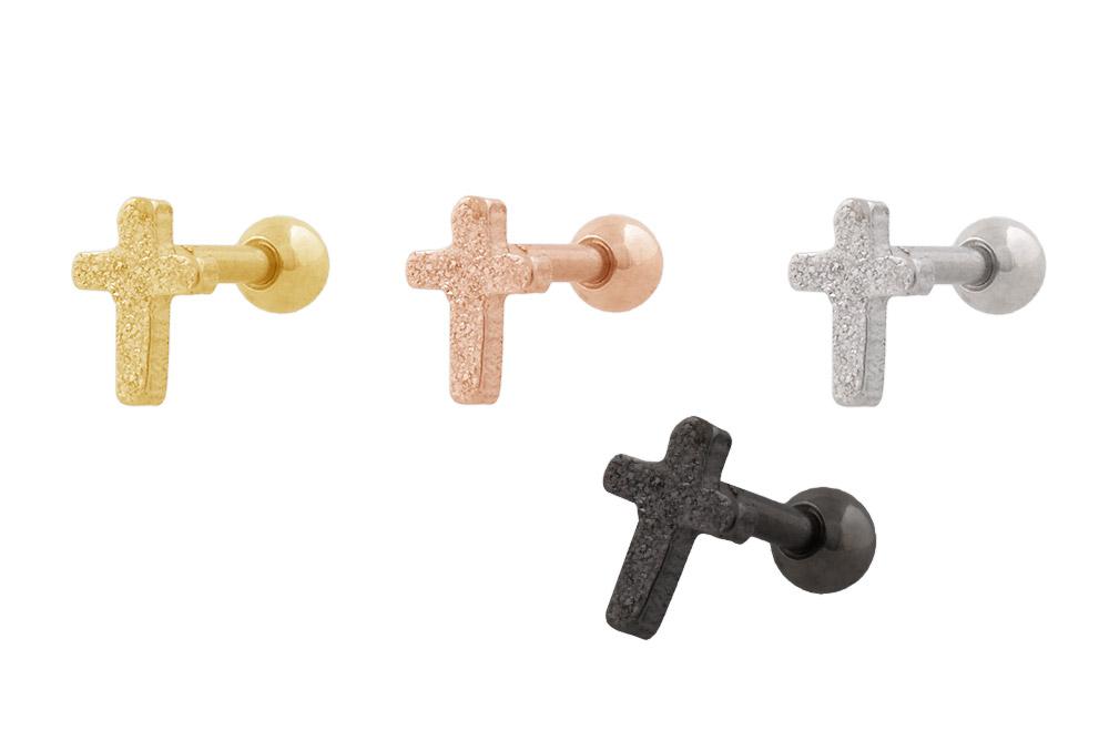 SO396 Helix Tragus Piercing silber schwarz gold rosé Kreuz Diamantoptik 1.2mm x 6mm