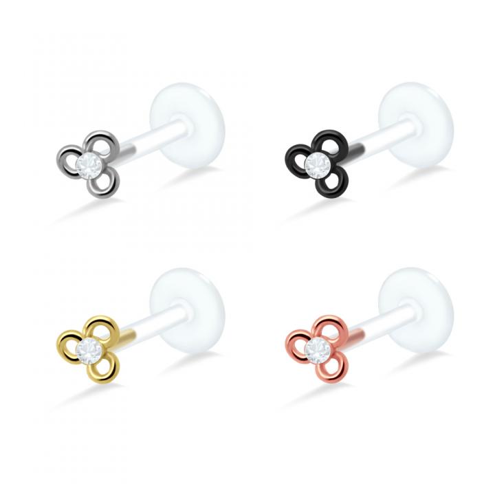 PTFE Tragus Labret Kristalldesign silber schwarz goldfarbig roségoldfarbig