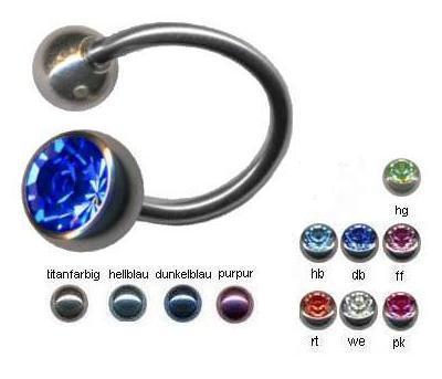 p2216_4 Piercing Spirale Twister Kristall Stein Titan 1,2mm/1,6mm Schmuck