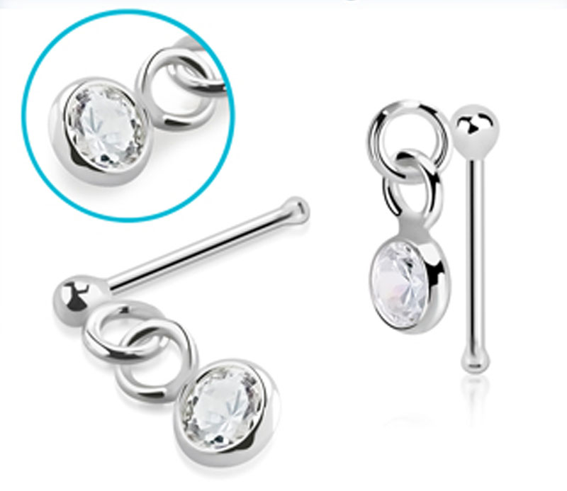 Nasenstecker Pin Nasenpiercing Silber Anhänger mit 3mm-Kristall