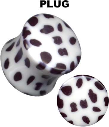 32078 Plug Ohr Piercing Leopard Muster Schwarz/Weiß Acryl 14mm