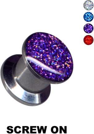 14206 Plug Ohr Piercing mit Glitzer 4 Farben Stahl