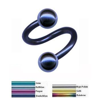 Piercing Spirale Kugeln farbiges oder silberfarbiges Titan anodisiert 1,2/1,6 Twister