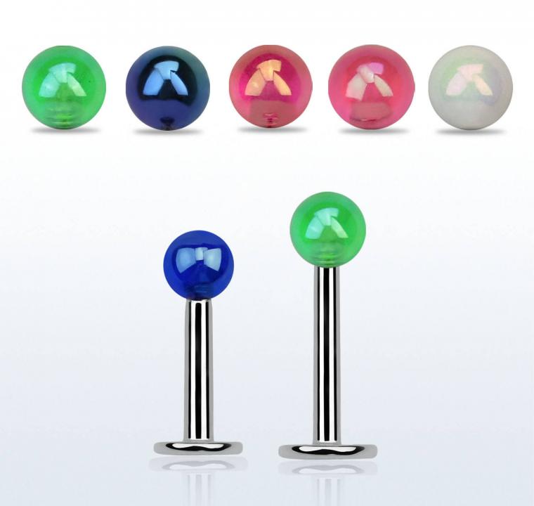 Labret Stahl oder Titan Acrylperle mit Regenbogen-Glanzoptik