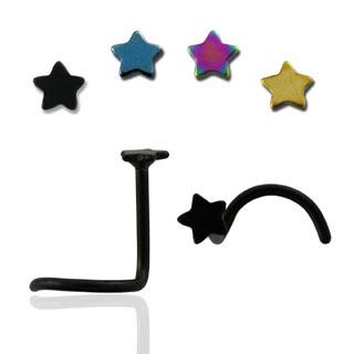 nsctsr Nasenstecker Spirale Schwarz Stern Motiv Stahl Nasenpiercing