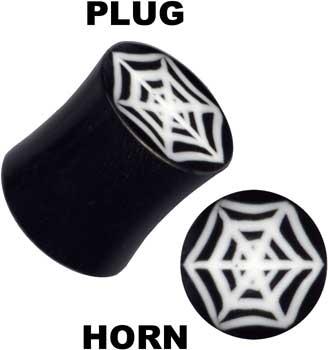 p3611_3 Plug Ohr Piercing Spinnennetz aus Büffelhorn Organic schwarz
