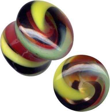 38009 Plug Ohr Piercing aus Glas Rot/Gelb/Schwarz