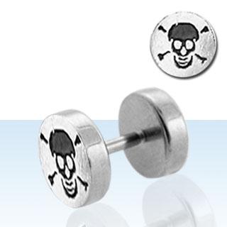 Fake Plug Totenkopf mit Knochen Motiv Ohr Piercing Stahl Ohrstecker