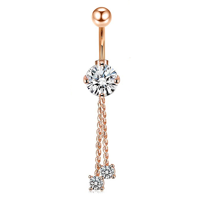 Bauchnabelpiercing Chirurgenstahl 316L roségoldfarbig Kette mit eingefassten Kristallen