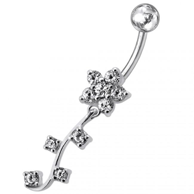 Bauchnabelpiercing Titan 925er Silber-Motiv Kristallblume