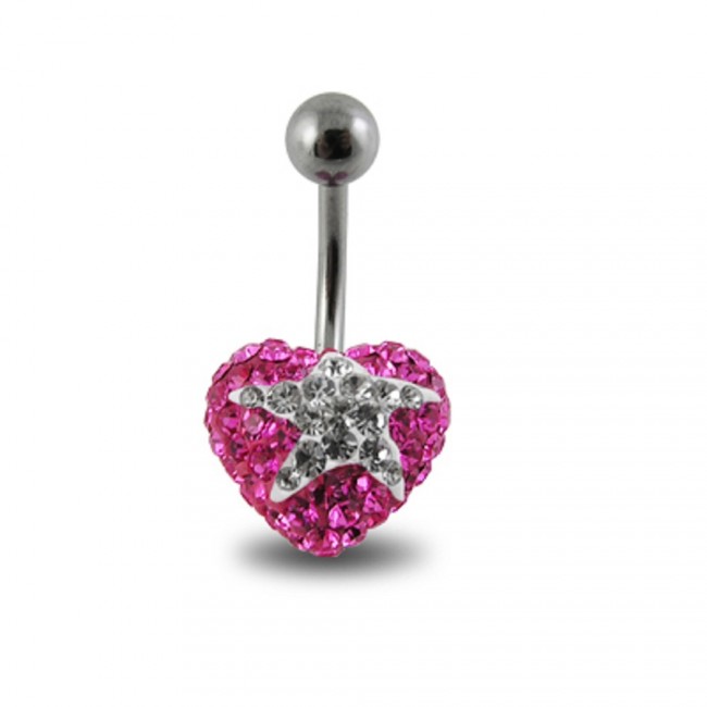 Bauchnabelpiercing Herz Kristallherz rosa mit vielen funkelnden Kristallen