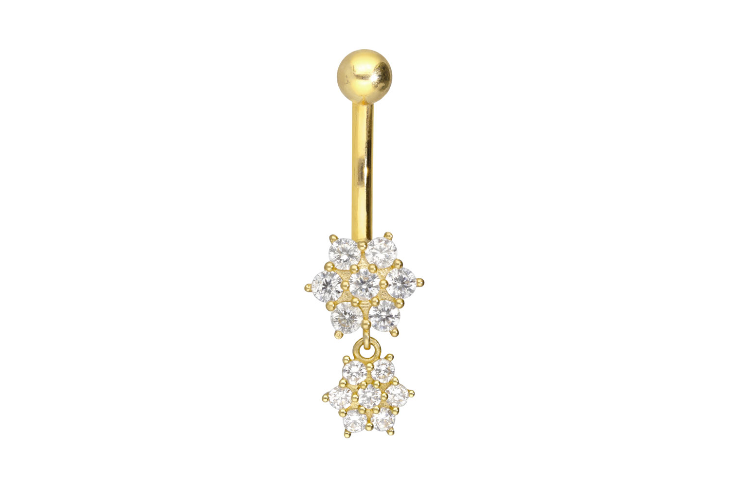 Bauchnabelpiercing 18karat Echtgold Gelbgold mit zwei Kristallblumen