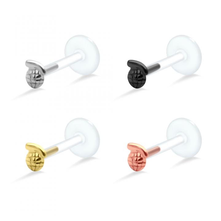 PTFE Tragus Labret Handgranate silber schwarz goldfarbig roségoldfarbig