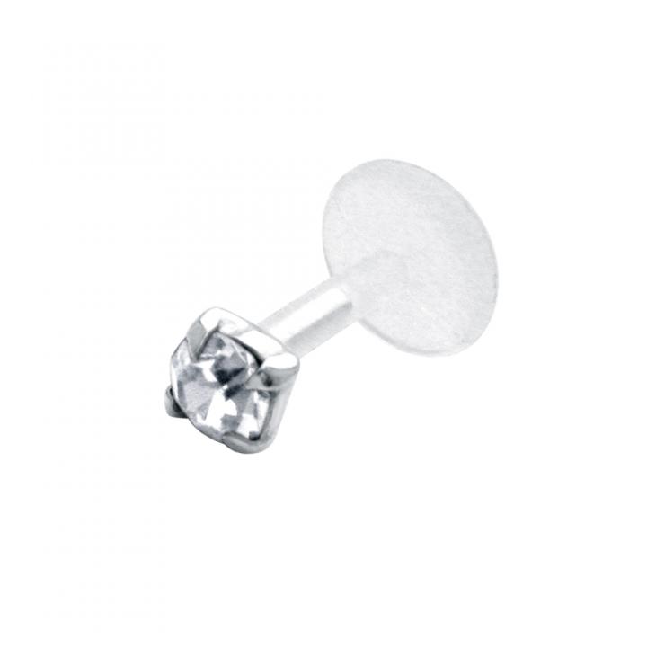 PTFE Tragus Labret mit Kristall silber schwarz goldfarbig roségoldfarbig