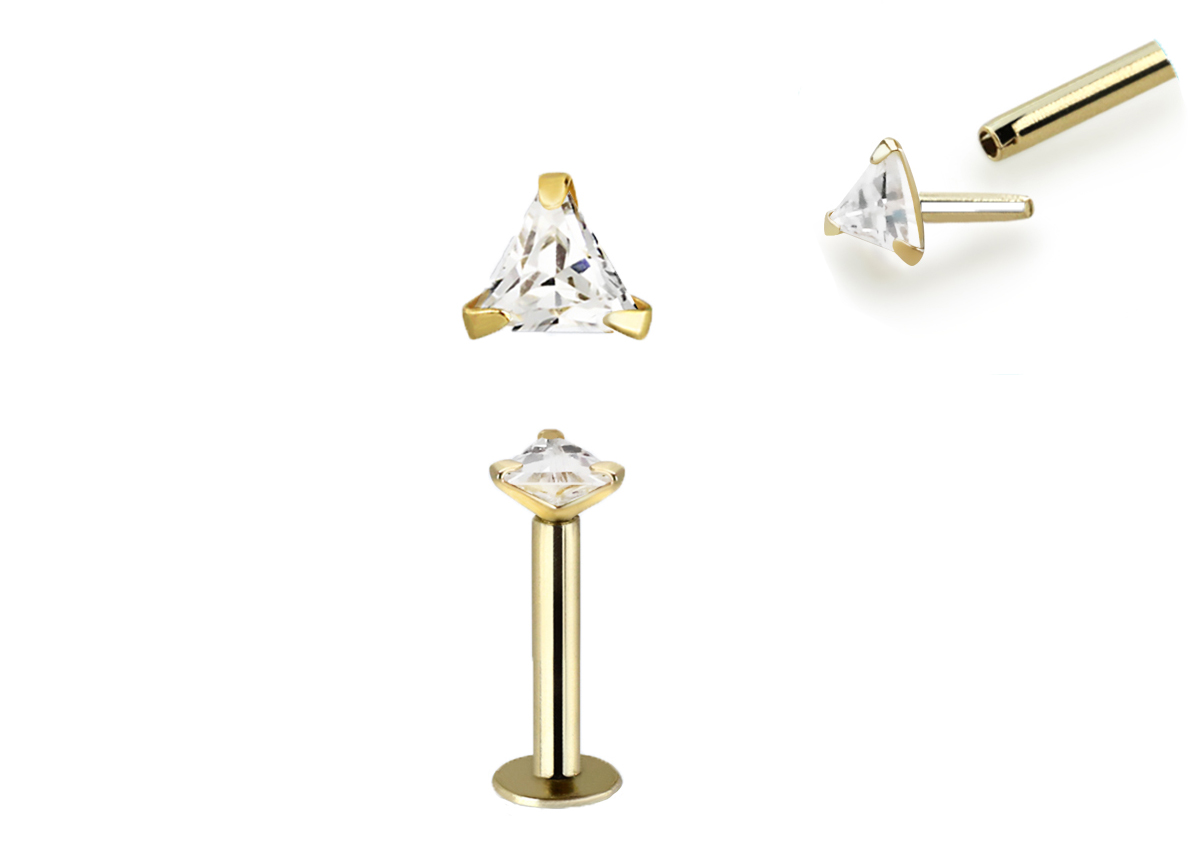 🦚 Piercing Labret Stecker 14karat Gold Gelbgold Kristall dreieckig mit Geschenkbox 🦚 Piercing Labret Stecker 14karat Gold Gelbgold Kristall dreieckig mit Geschenkbox