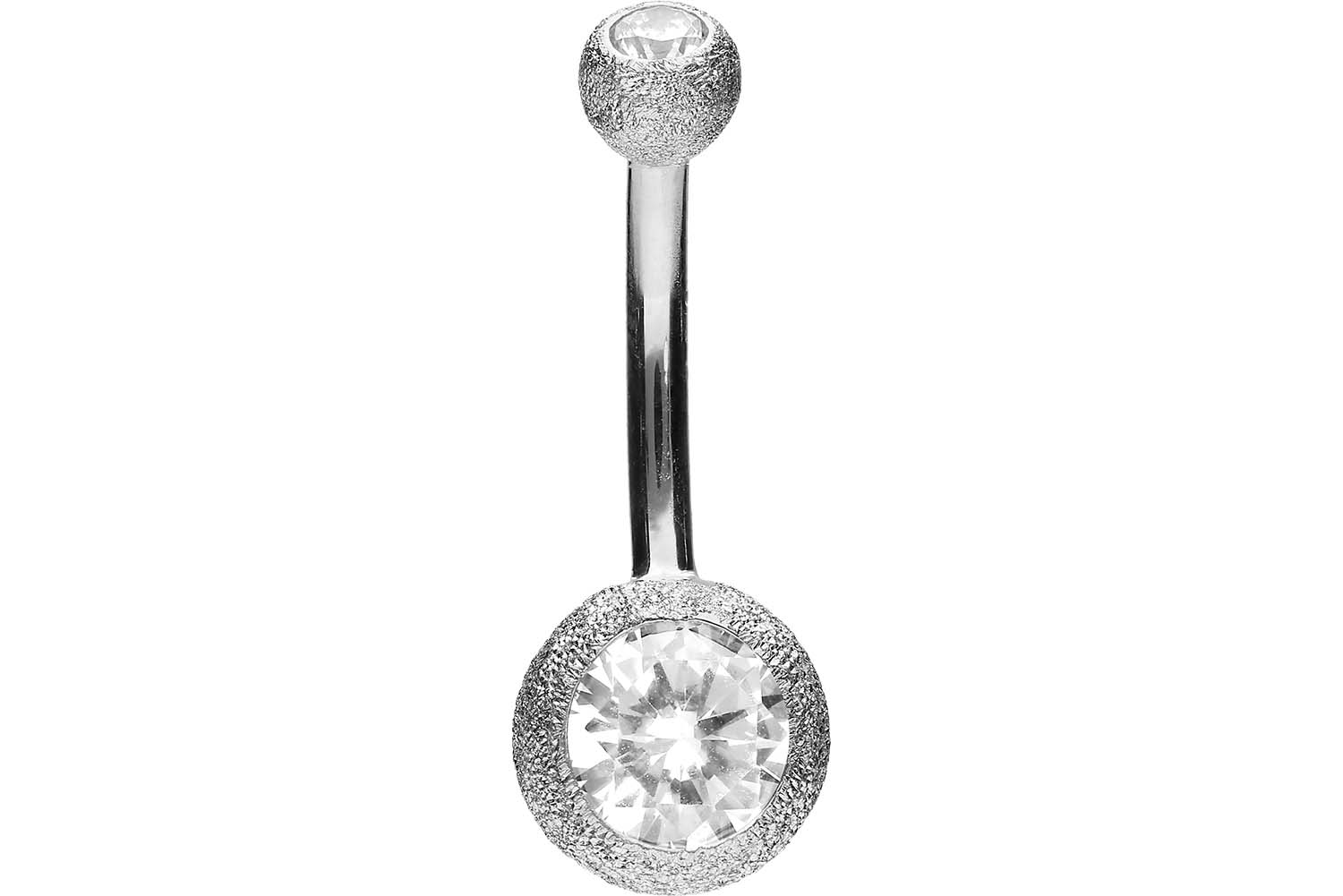 Bauchnabelpiercing 18karat Echtgold Weissgold Diamantoptik mit zwei Kristallkugeln