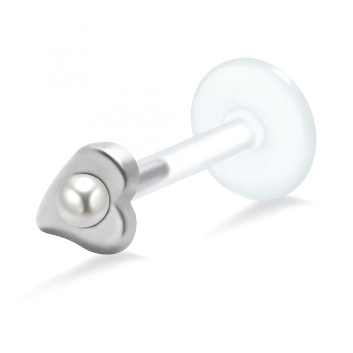 PTFE Tragus Labret Herz mit Perle silber schwarz goldfarbig roségoldfarbig