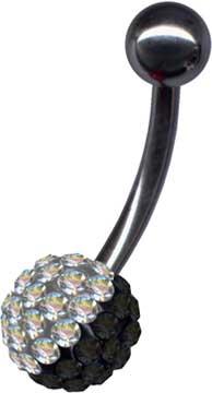 14160 Bauchnabelpiercing Schwarz-Weiss Multi Kristall Stahl Banane