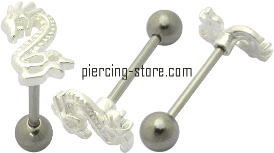 sspbtp017_2 Zungenpiercing Barbell mit 925er Silbermotiv Drache