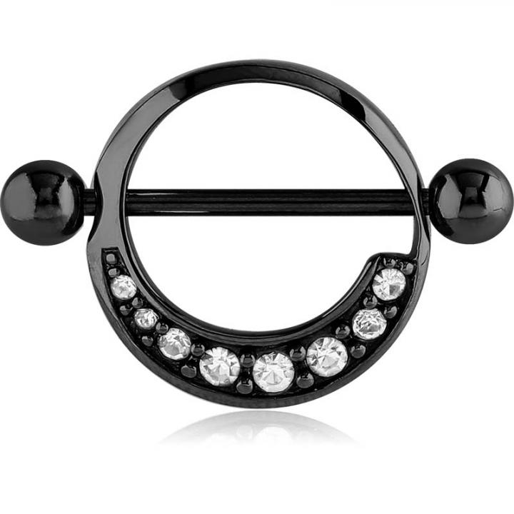 Brustwarzenpiercing Kristall Ring schwarz Schild Nippel Piercing