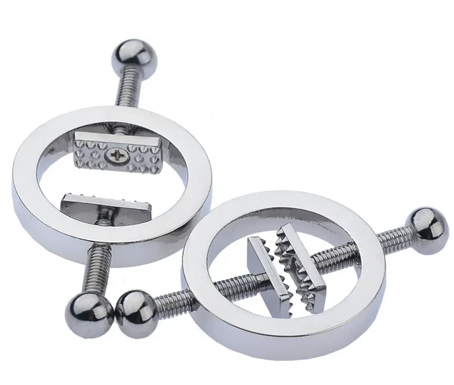 Zwei Brustwarzenklemmen Nipple Clamps Fixierung mit individuell einstellbaren Schrauben