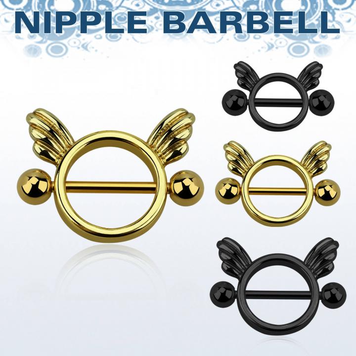 Brustwarzenpiercing Schild Barbell Nippel Flügel schwarz oder goldfarbig Piercing