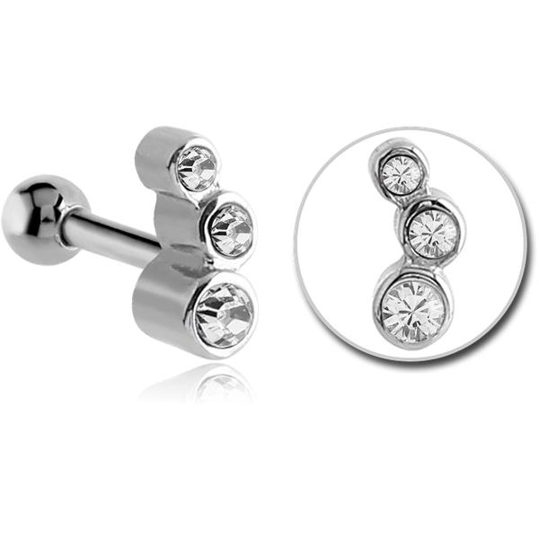 Stahl Piercing Motiv 3 Kristalle nur Aufsatz oder mit Barbell oder Labret (wählbar)