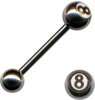 p1483_4 Zungenpiercing Barbell mit Billardkugel Schwarze 8 Hantel