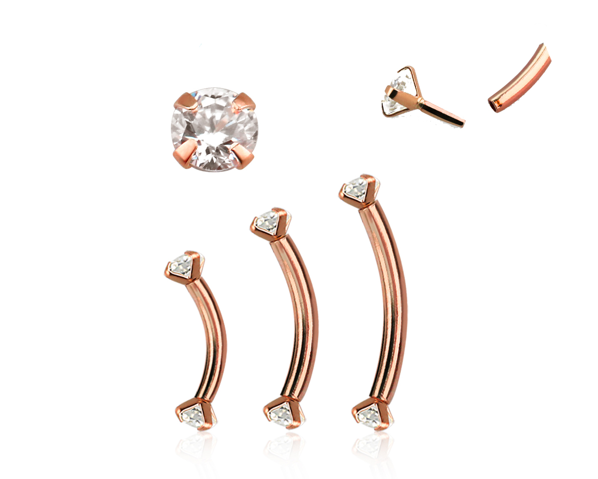 Piercing Banane Stecker 14karat Roségold Echtgold 3mm-Kristalle mit Geschenkbox