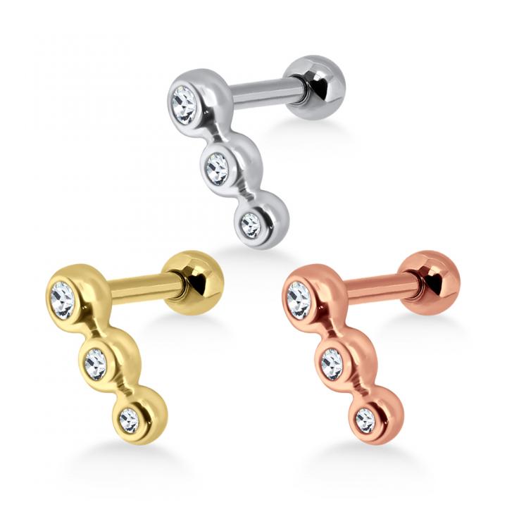 Helix Tragus Piercing 3 Kristalle silberfarbig goldfarbig roségoldfarbig