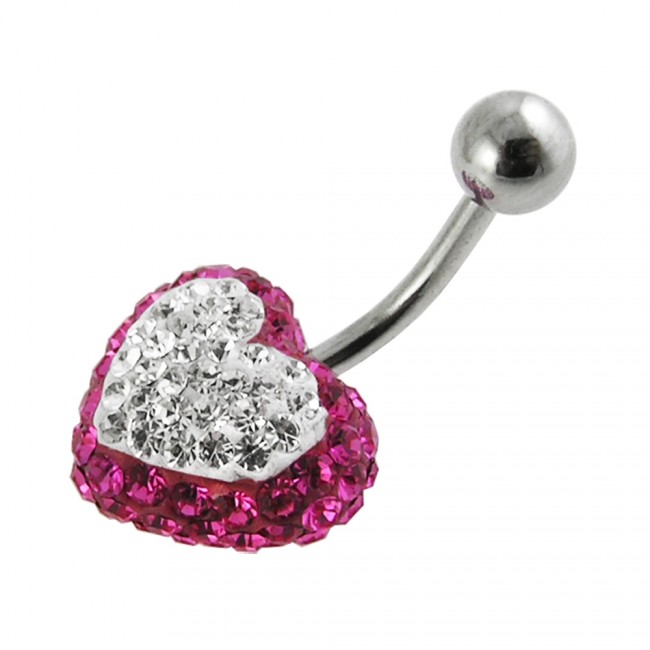 Bauchnabelpiercing Herz Multi Kristall Rosa/Kristallklar