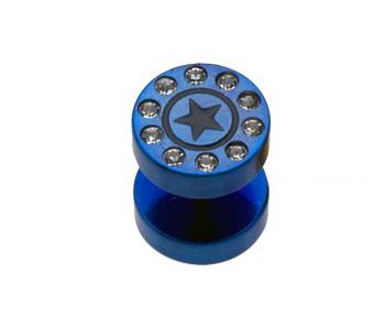 Ohr Piercing Fake Plug Stern Blau Kristall Steine Stahl Ohrstecker