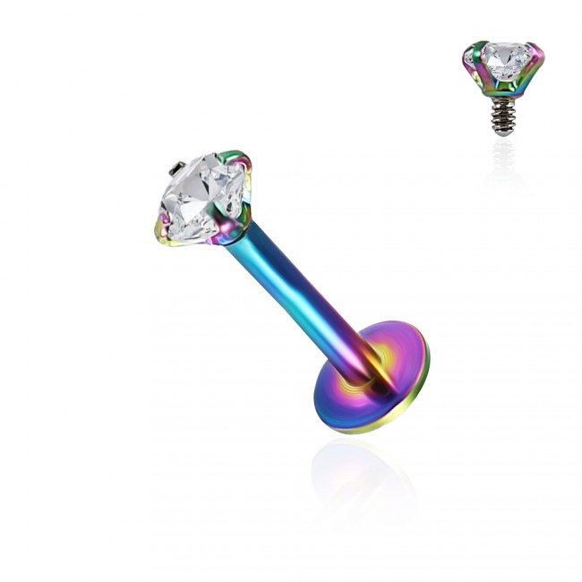 Helix Tragus Piercing Labret regenbogenfarbig mit 3mm-Kristall