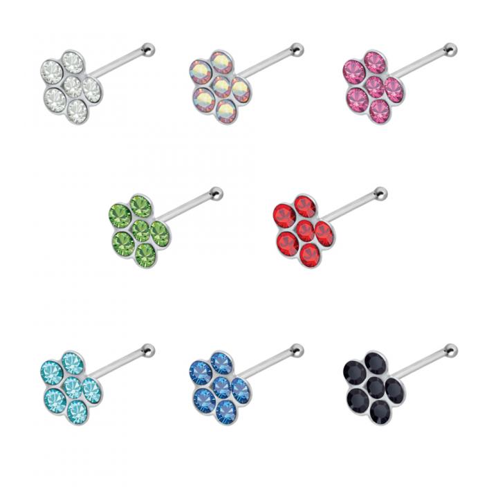 Nasenstecker Pin Silber sechs Kristalle silberfarbig mit acht wählbaren Kristallfarben