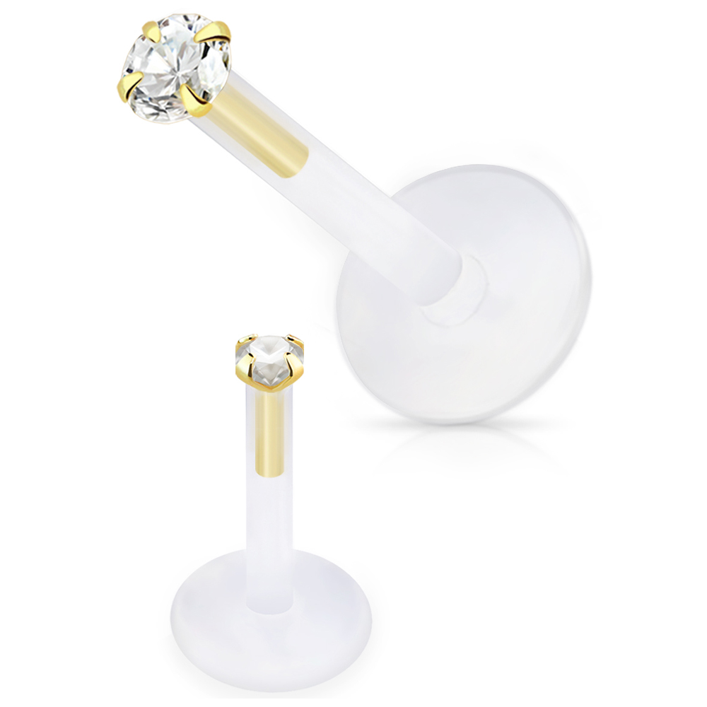 Bioflex Piercing Labret Stecker Echtgold Kristall 18 karat Aufsatz