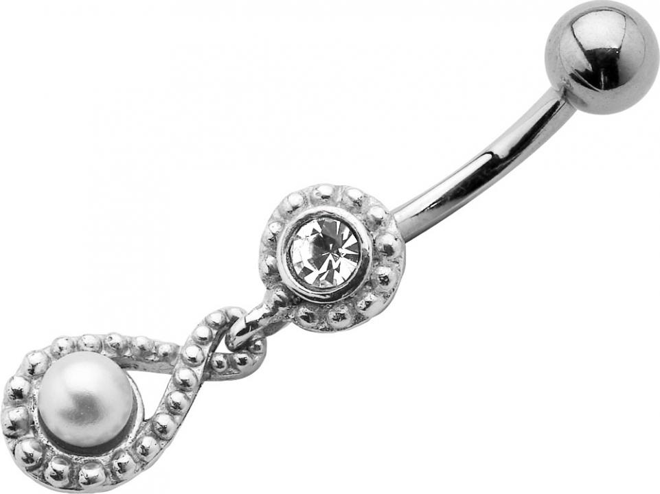 Bauchnabepiercing Kristall Stein und Perle Stahl Banane 10mm