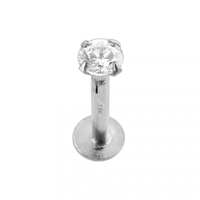 Piercing Labret Stecker 14karat Echtgold Weissgold 3mm-Kristall Steckaufsatz mit Geschenkbox