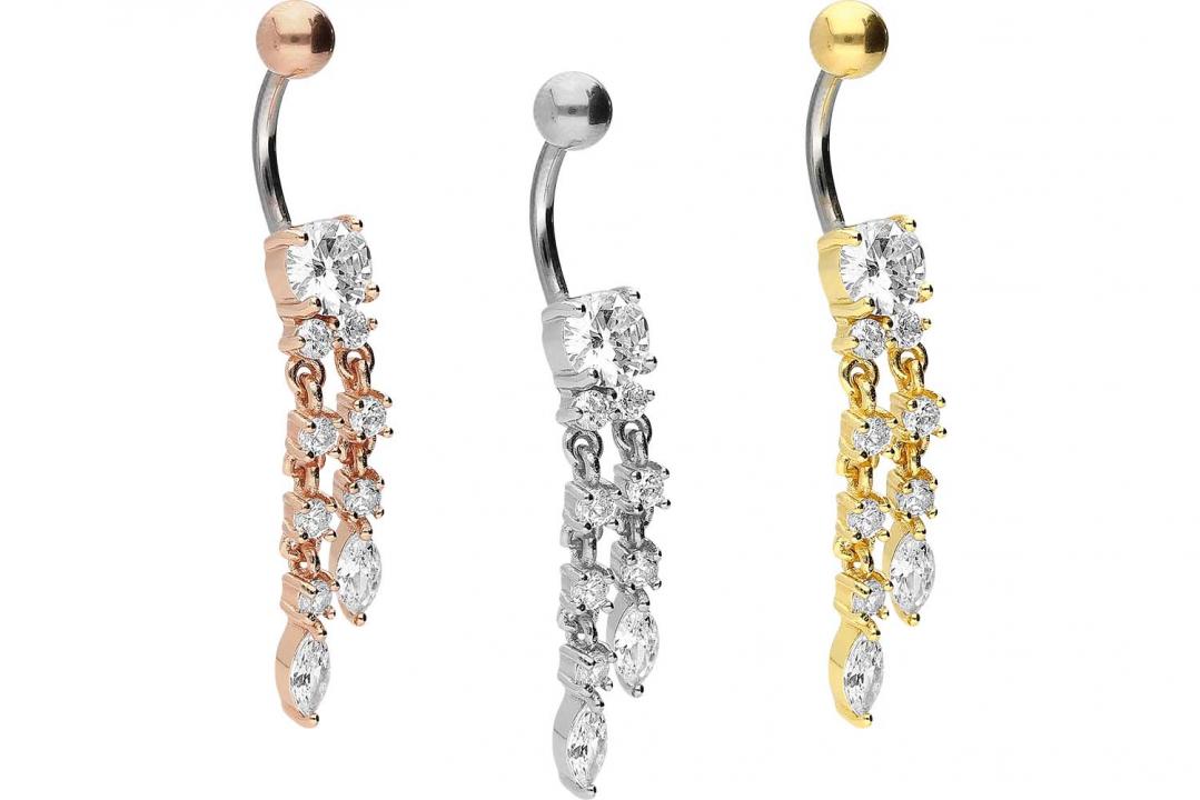 TBX853b Bauchnabelpiercing Titan 925er Silber-Motiv zwei Ketten silberfarbig goldfarbig roségoldfarbig