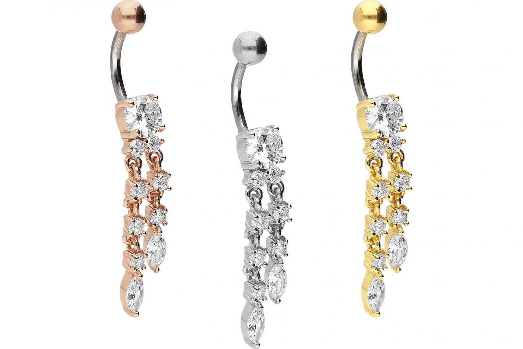 Bauchnabelpiercing Titan 925er Silber-Motiv zwei Ketten silberfarbig goldfarbig roségoldfarbig