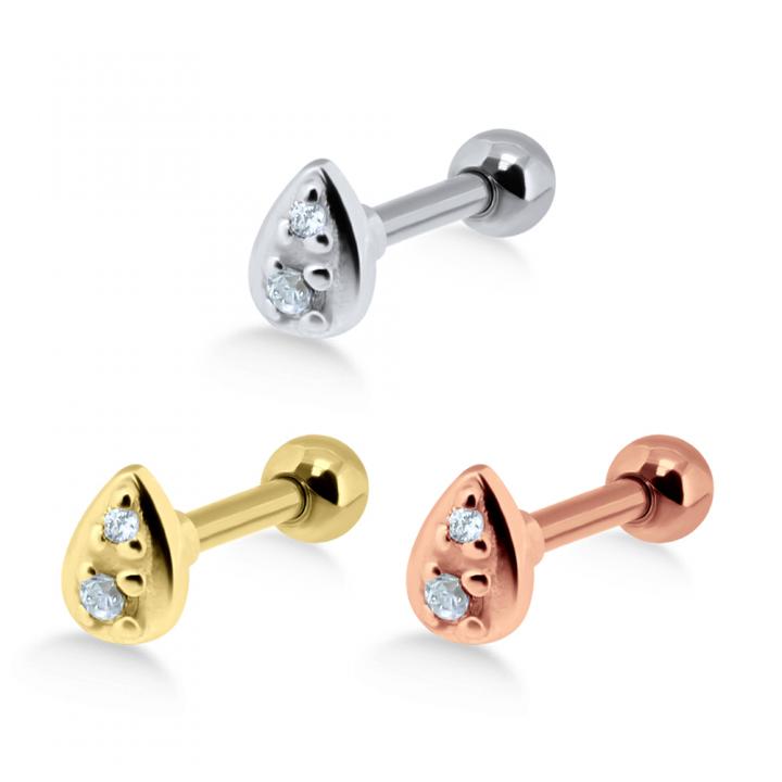 Helix Tragus Piercing Kristalltropfen silberfarbig goldfarbig roségoldfarbig